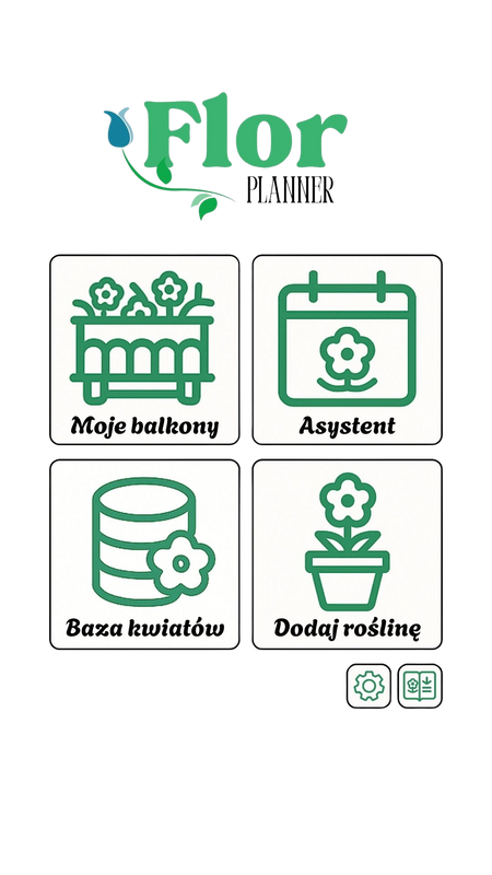 Flor Planner app preview showing: My balconies, Assistant, Flower database, Add plants